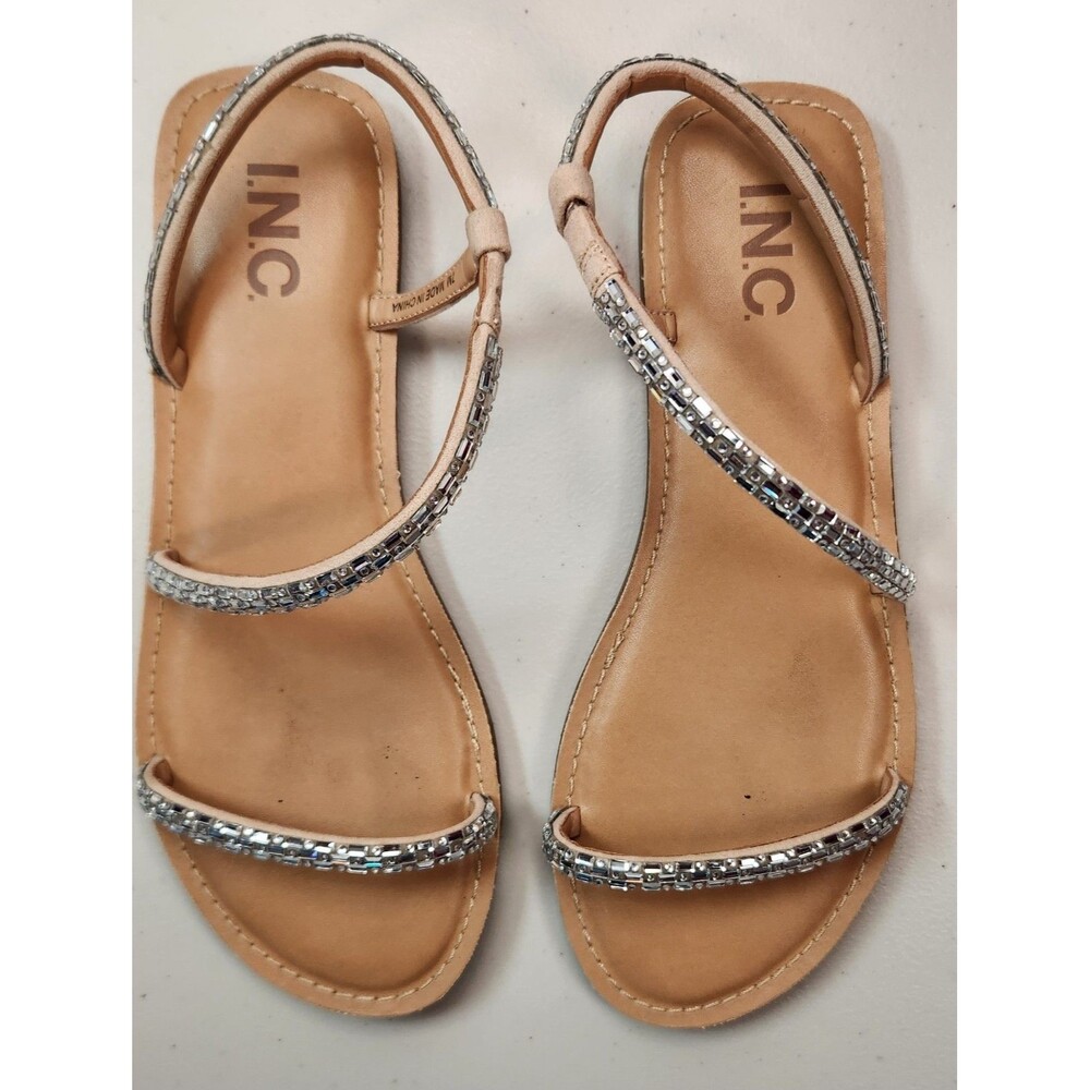 I.N.C. Womens Size 7 Mahlah Embellished Silver Rhinestone Bling Sandals